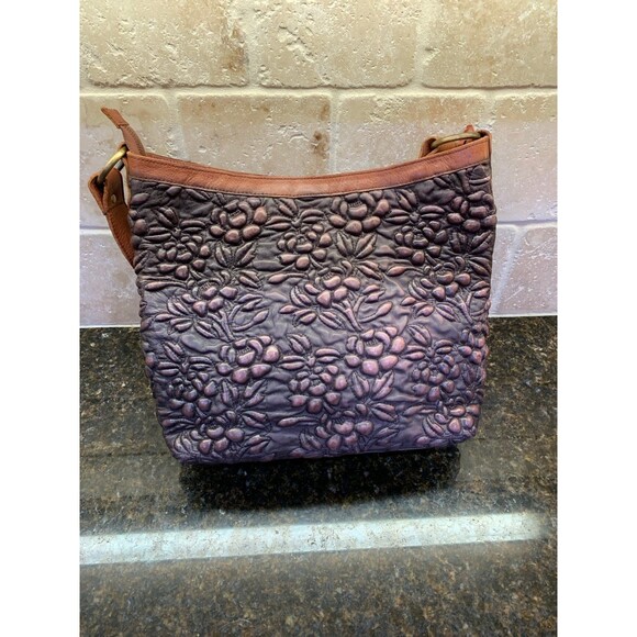 HTF Sundance Mo & Co Villa Cimbrone Quilted Floral Brown Leather Shoulder Bag - Picture 4 of 11